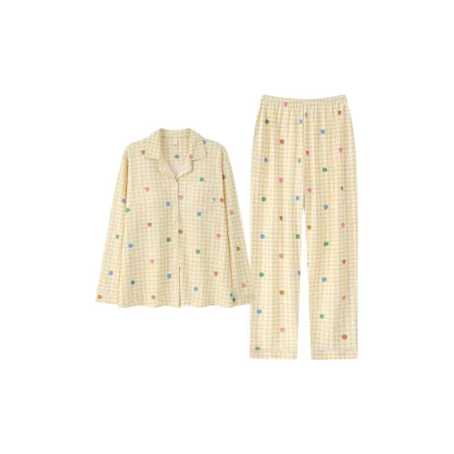 Pretty lady Кремовый Желтый Checker Женские Пижамные Комплекты