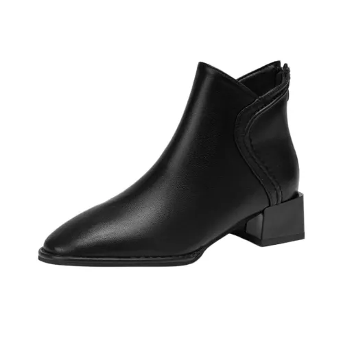 Wuji Винтаж Заостренный носок Грубый каблук Ботильоны Женские