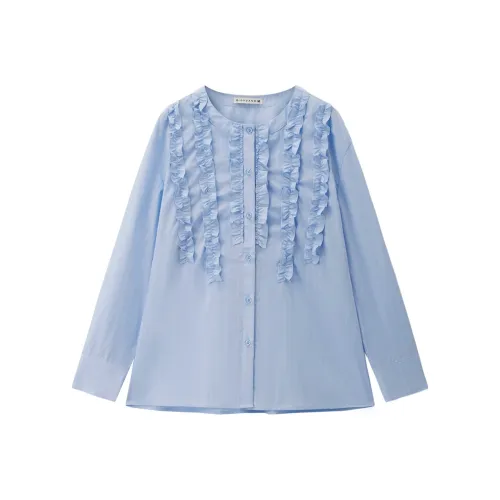 Giordano 06 Детский Синий Женские Рубашки