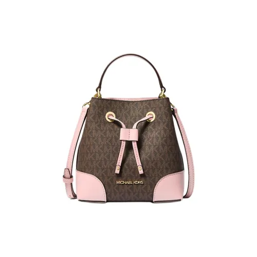 MICHAEL KORS Mercer Покрытый холст с полиуретаном ведрообразная сумка маленькая женская розовый и коричневый