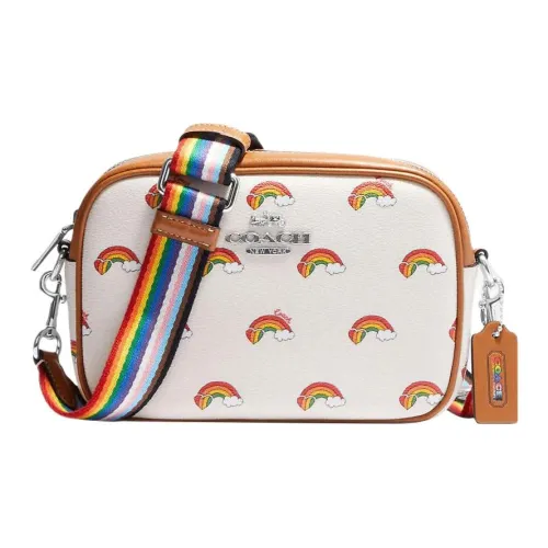 COACH Jamie Покрытый холст с кожаными вставками Camera Сумка Сумка через плечо Маленькая Женская Бежевая и Коричневая