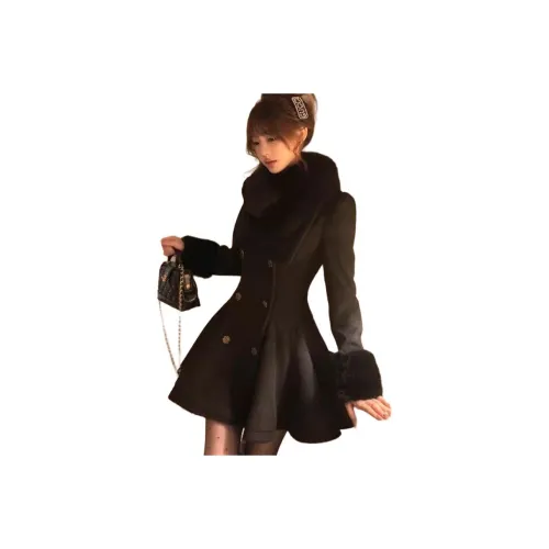 REMOULD Черное пальто + меховой воротник Женское пальто