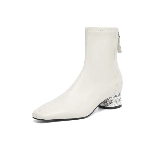 FMM Женские 2025 Осенне-зимние Минималистский стиль Элегантность Универсальные Ботильоны с Грубым каблуком LEATHER BOOTS Женские