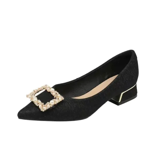 Wuji Грубый каблук заостренный носок низкий вырез обувь без подкладки женские