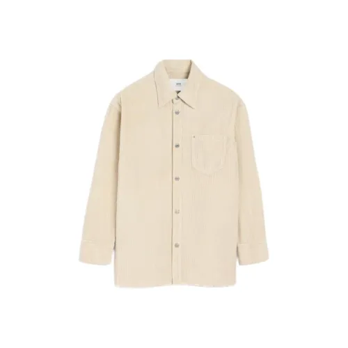 AMIPARIS Белая хлопковая вельветовая боковая рубашка-оверширт с разрезом унисекс