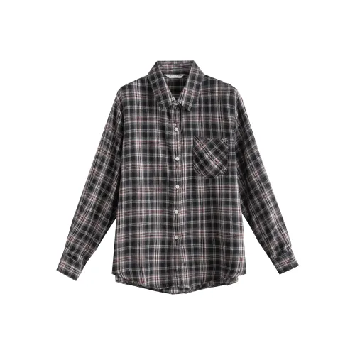 Tonlion Белый Черный Клетка Женская Рубашка