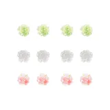 Липовый‑яблочный розовый, многоцветный, цветочный, одежда, наборы, серьги-гвоздики (зеленый, белый, розовый)