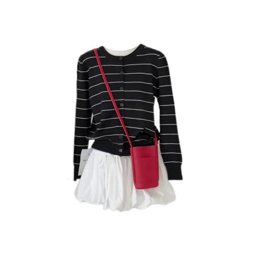 Udon House Полосы Трикотажная ткань Кардиган Женские Комплекты с юбкой