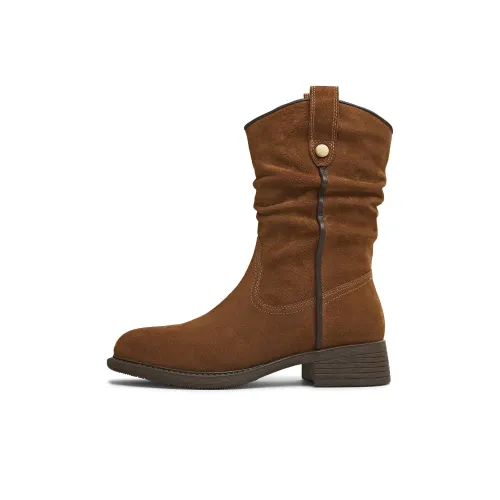 teenmix Золотая V-образная шея Западные ботинки ботильоны 4CM Женские