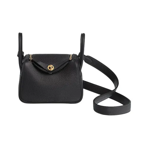 HERMES Lindy Clemence Коровья кожа Одно плечо Сумка Мини Женские 3Y Caban Черный Ткань Naval Синий