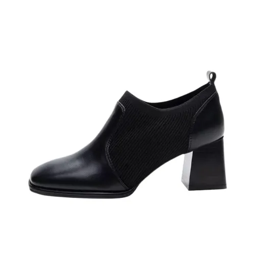 Wuji Винтаж Квадратный носок Грубый каблук Обувь без подкладки Женская