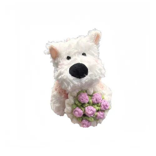 CHUNTUSHU Cute Cartoon Вест-хайленд Holding Flowers Плюшевый Брелок 13 см Высота