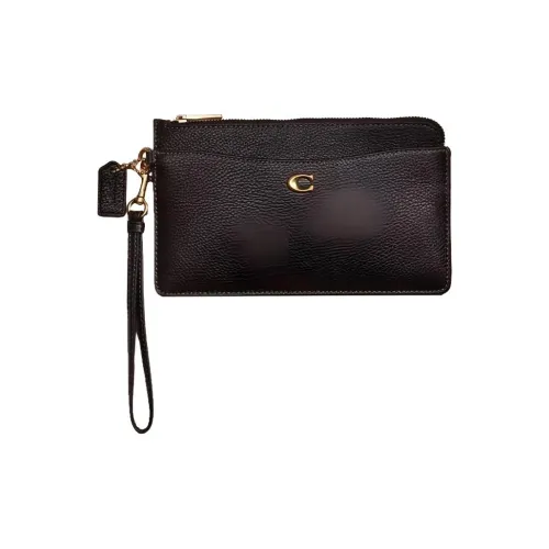 COACH Wristlet Полированная кожа с галечным эффектом запястный клатч маленький женский черный