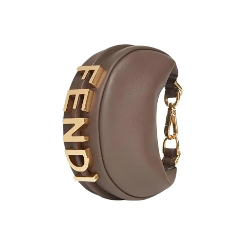 FENDI Fendigraphy Телячья кожа Полумесяц Сумка Сумка на запястье Экстра мини Женская Коричневая