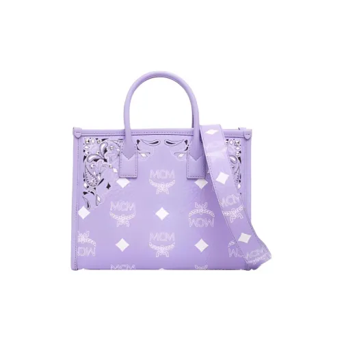 MCM München Холст и Кожа Комбинированная Сумка-тоут Сумка для покупок Маленькая Сумка Женская Фиолетовая