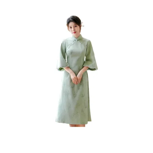 CXEGEGM Чонсам Повседневный Носимый Улучшенный Девичий Маленький Облегающий крой Платье Освежающий Женские