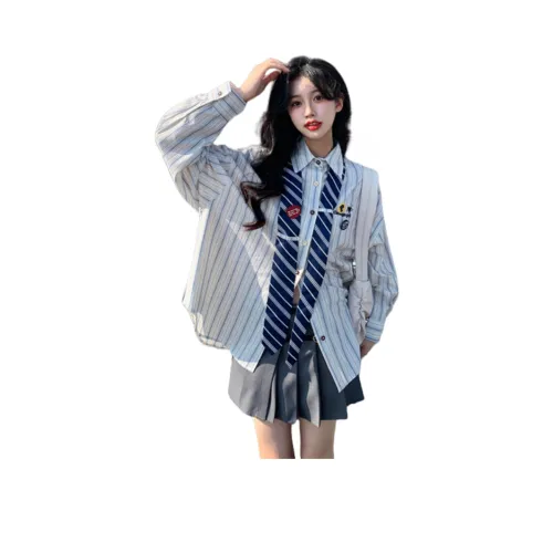 OYANXI Синие Рубашка с Галстуком And Микро Значок Женские Рубашки