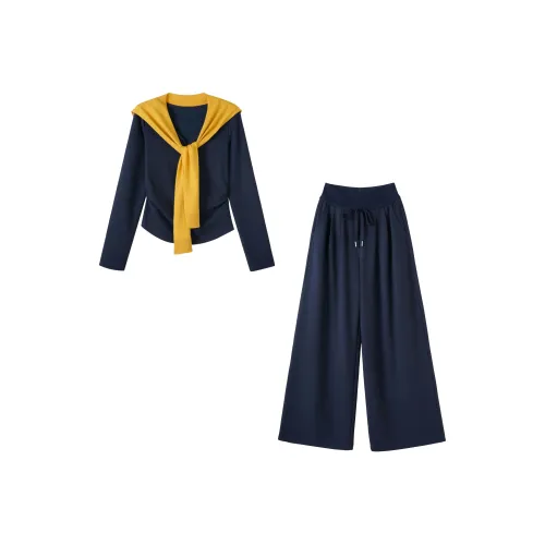 DX.DAXI Темно-синий Синий Женские Повседневные Костюмы