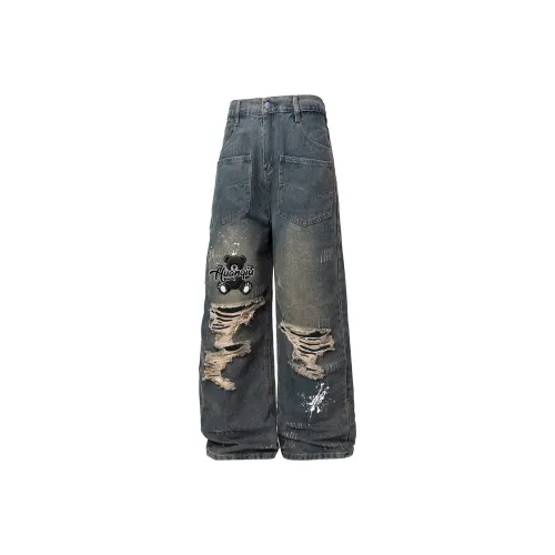 HUANQIU Винтажные синие унисекс джинсы