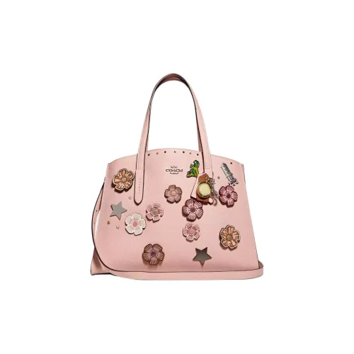 COACH Charlie Крупнозернистая текстура Кожа Большая Емкость Сумка через плечо Сумка через плечо Тоут Большая Женская Розовая