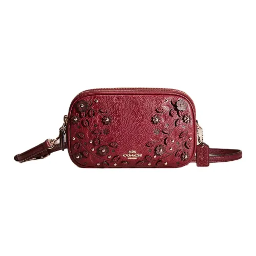 COACH Sadie Камлет Кожа Camera Сумка Плечевая Сумка Маленькая Женская Бургунди