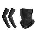 Комплект защитной одежды от солнца [Бандо черного цвета с охлаждающими рукавами + черная маска для защиты от солнца]