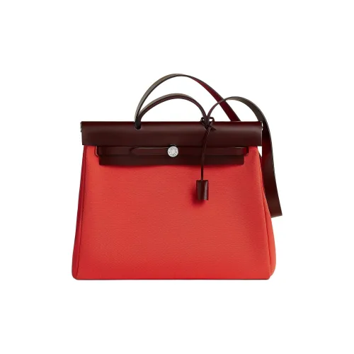 HERMES Herbag Zip Militaire Холст с Hunter Коровья Кожа Одно Плечо Сумка Женская Апельсин Field Красный Cielle