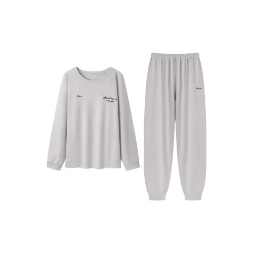 Mulinsen [Длинный рукав Топ+Штаны] Светло-серый Мужской Пижамный комплект
