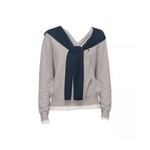 ZVJH Серый Свитер + Синий Шаль Женские Трикотаж