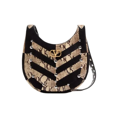 Valentino Замша Кожа Плечевая Сумка Маленькая Женская Бежевая и Черная