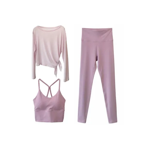 LULU ZASUY Pilates Спорт Трехкомпонентный комплект с длинными рукавами круглым вырезом рубашка для женщин