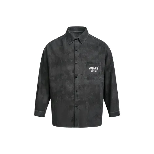 WHAZLAB Длинный рукав Отложной воротник Рубашка Модный бренд Премиум Feel Нишевый Casual Loose крой Универсальный Топ Унисекс