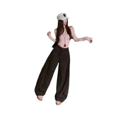 ZVJH Темно-коричневые женские джинсы