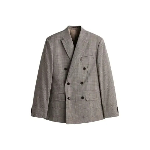 H M Темный бежевый Клетка Мужские Деловые костюмы