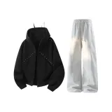 Чёрный топ + белые серые штаны Фотиния