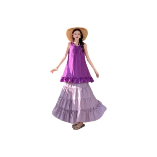 TONYBEAR Фиолетовый Комплект Женская Одежда Короткий Рукав Платья