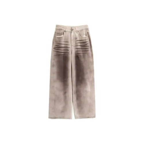 LOWEAR Dirty Cat Washing Long Denim Pants Jeans Women's