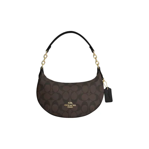 COACH Payton Холст и Кожа Одно Плечо Сумка Маленькая Женская Золотая и Коричневая и Черная