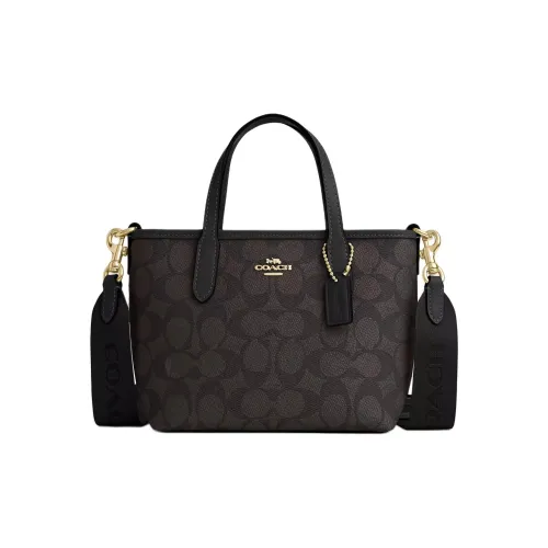 COACH Городская Сумка Tote из Покрытого Холста Сумка для покупок Мини Сумка Женская Черная