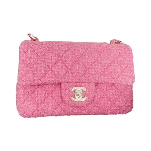 CHANEL Хлопковая шерсть Твил Мягкая Шерстяная Сумка с клапаном Сумка через плечо Мини Женская Розовая