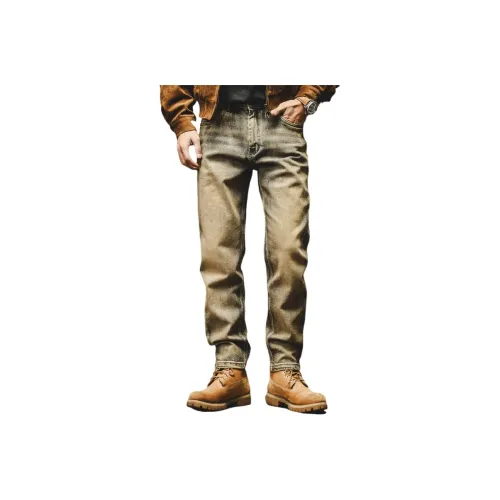 JIELEINUO Желтый Грязный Мужские Джинсы