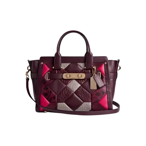 COACH Swagger Коровья кожа Одно плечо Сумка Большая Женская Темная Темно-красная