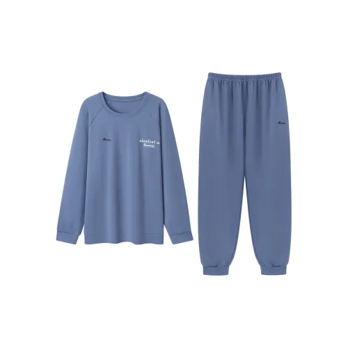 Mulinsen [Длинный рукав Топ+Штаны] Синий Мужской Пижамный Комплект
