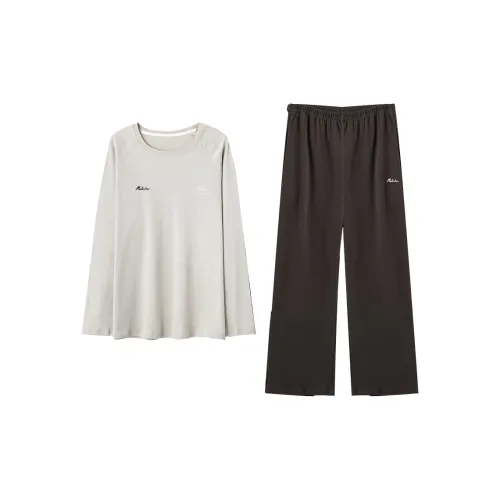 Mulinsen [Длинный рукав Топ+Штаны] Светлый Бежевый Черный Мужской Пижамный Комплект