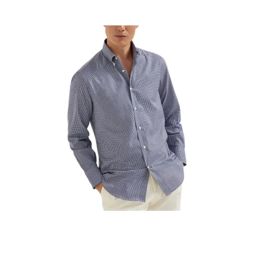 BRUNELLO CUCINELLI Blue Men's Shirts BRUNELLO CUCINELLI Синий Мужские Рубашки