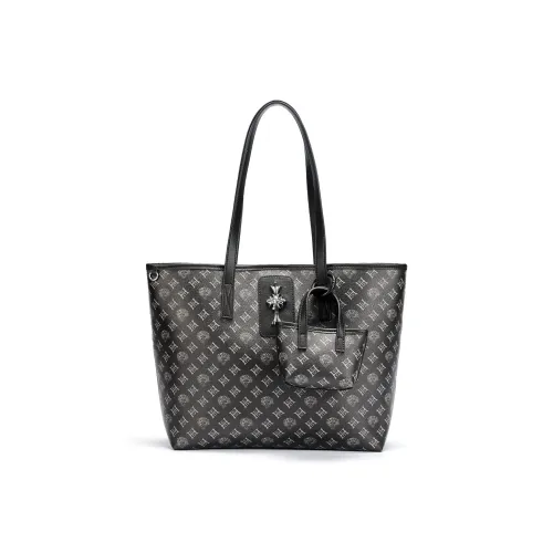 Ed Hardy Classic Series PVC Тоут Сумка Плечевая Сумка Обычный Размер Большой Размер Женская Черный Экрю