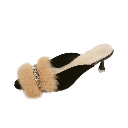 WUJI Резина Подошва Стразы Закрытый Носок FLUFFY Тапочки Женские