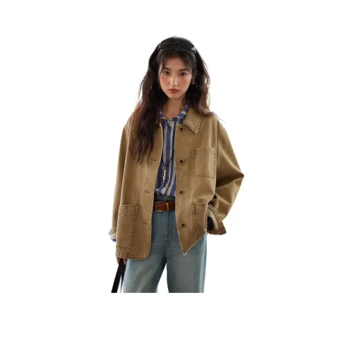 SOLIGHTER Потертый Каменный Коричневый Женские Джинсовые Куртки