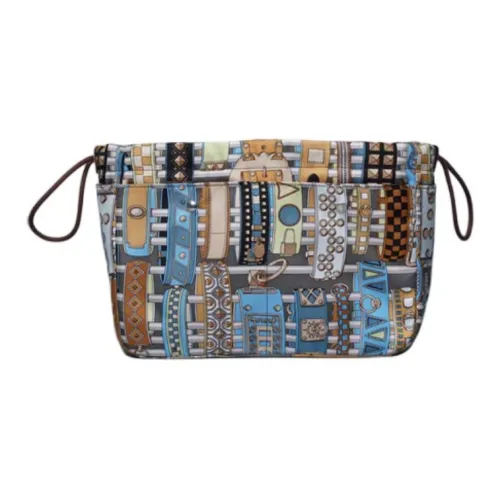 HERMES Fourbi Шелк с BARENIA Телячья кожа Детали Сумка Женские Meyer Серый Paradise Синий Олень Цвет