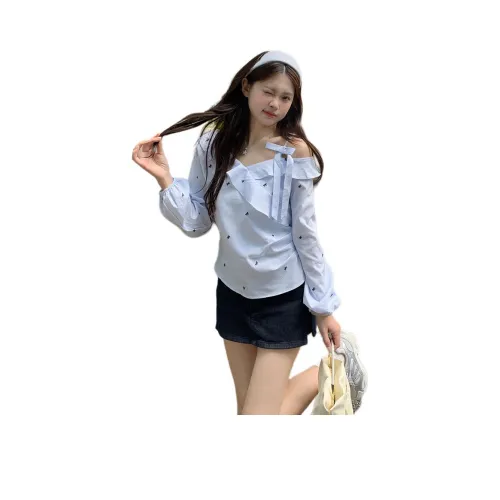 ZVJH Синий Женские Рубашки